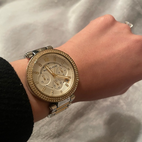 Michael Kors MK-5626 Two-Tone Chronograph Crystal Bezel Watch Box/Links 10 ATM - Picture 9 of 9